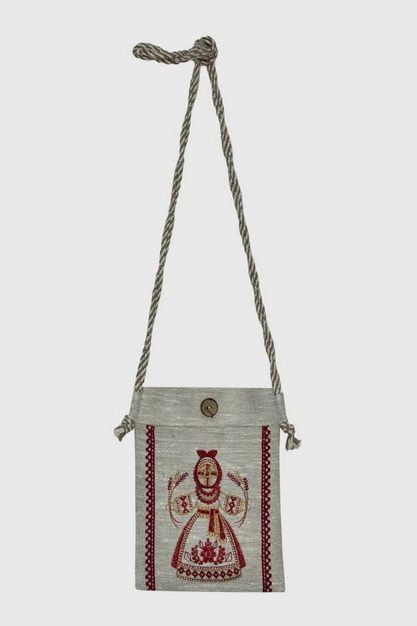 Embroidered pouch-wallet “Motanka” gray with red, size 17*21
