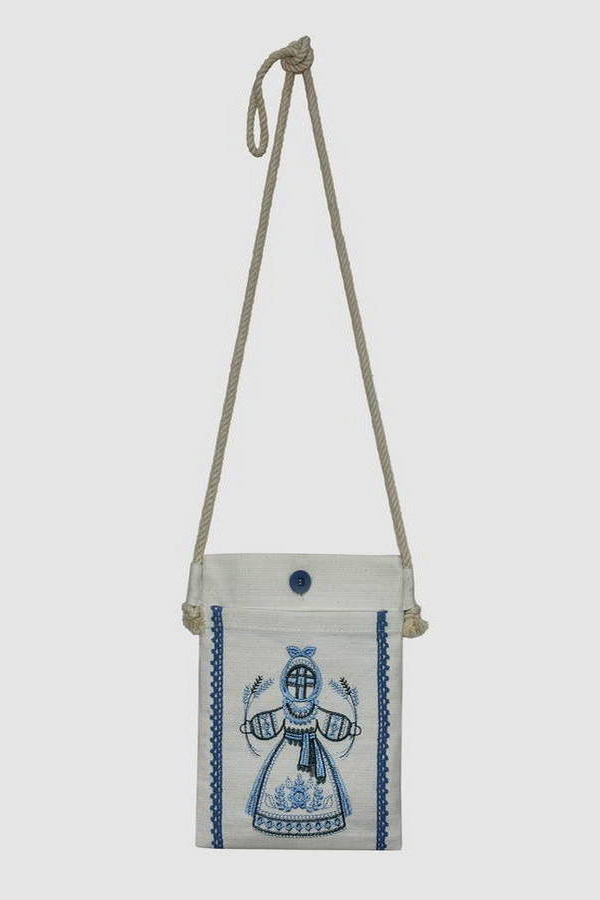 Embroidered wallet pouch "Motanka" gray with blue, dimensions 17*21