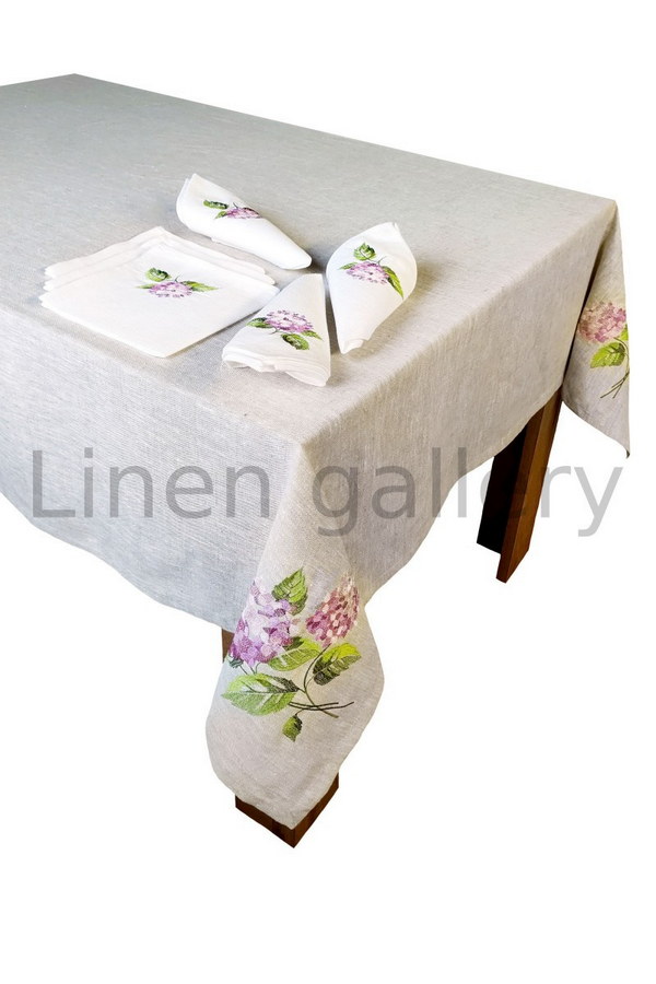 Gift set with embroidery Hydrangea 140 * 220 flax