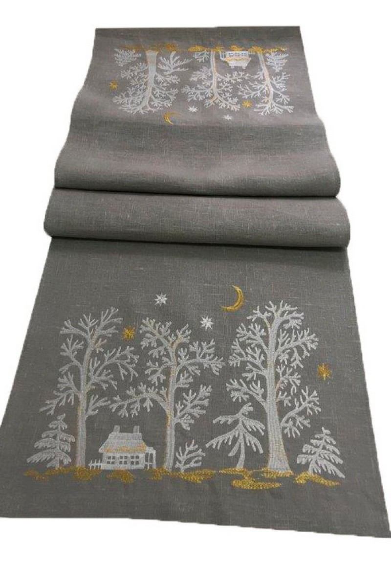 A winter fairy tale. linen path on the table