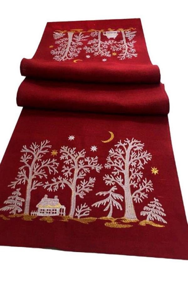 A winter fairy tale. linen path on the table