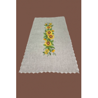 Sunflowers, linen table runner made of gray linen