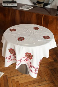 White linen tablecloth with embroidery "Hospitality"