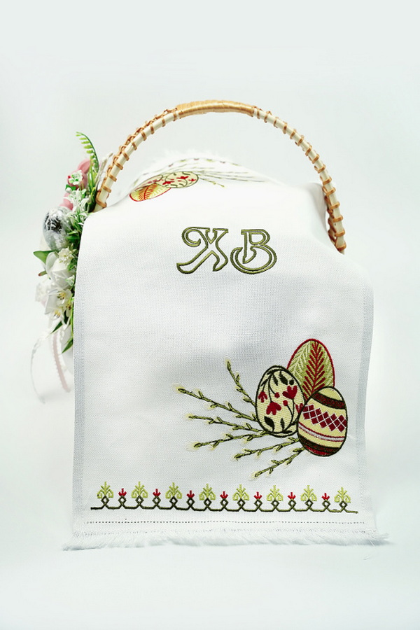 Easter rushnyk with willow branches and pysankas, 33x65 cm