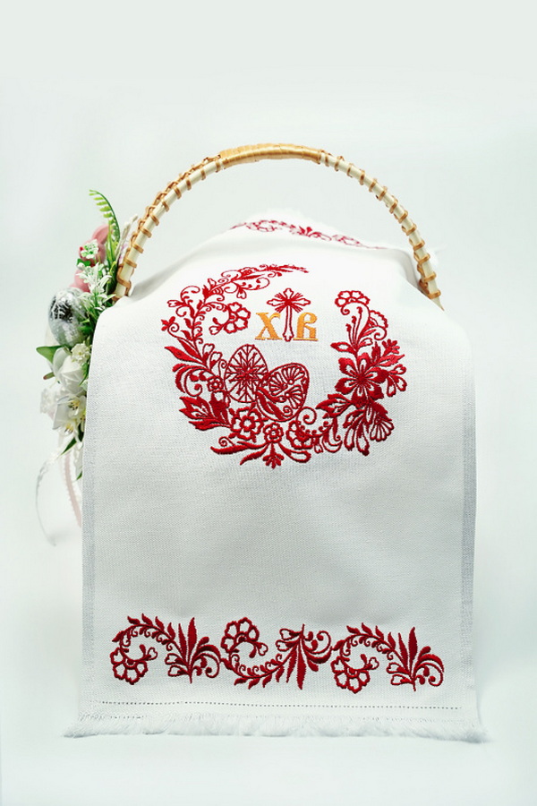Easter towel with the “Easter wreath” pattern (burgundy), 33x65 cm