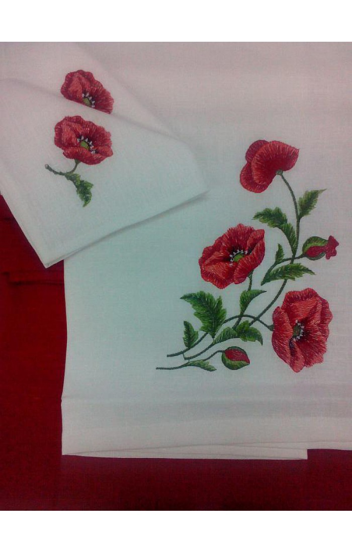 Poppies, a set gift with an embroidery 140 * 280