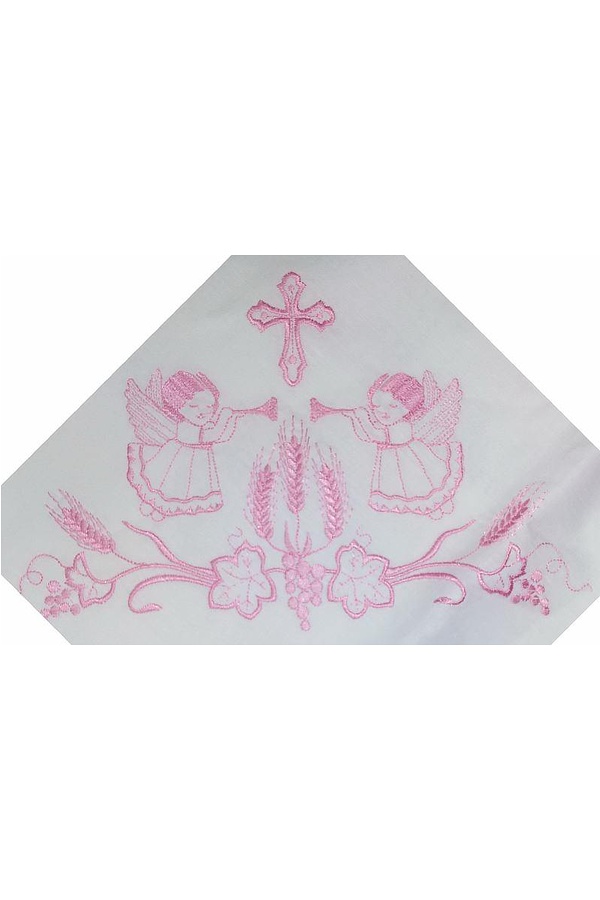 White baptismal shawl with pink embroidery