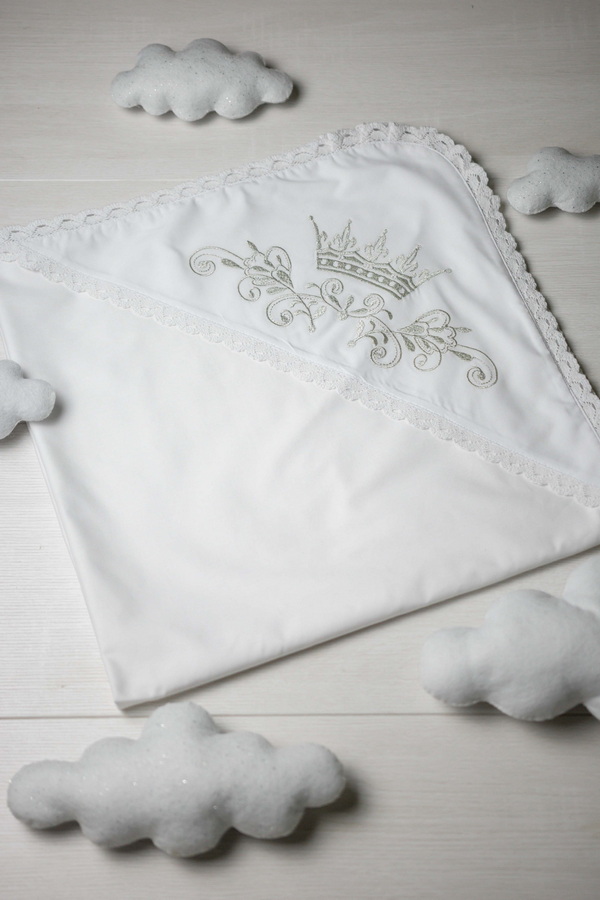 White baptismal cloth with silver embroidery Crown