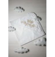 Крижма для хрещення біла з золотистою вишивкою Корона