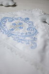 White baptismal shawl with blue embroidery Lily