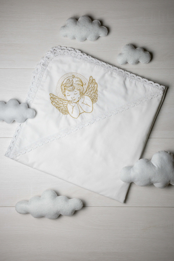 White baptismal shawl with golden embroidery Crown