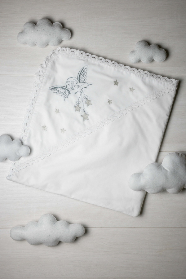White baptismal cloth with silver embroidery of Stars