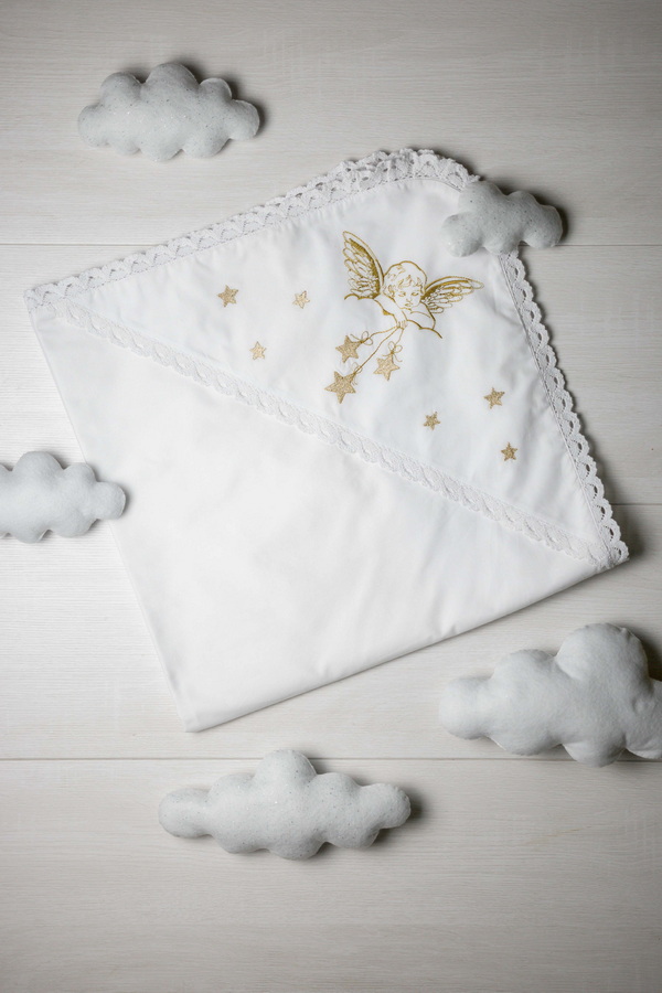 White baptismal shawl with golden embroidery Stars
