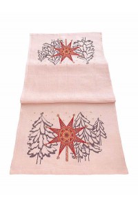 Linen table runner with a festive Christmas star.