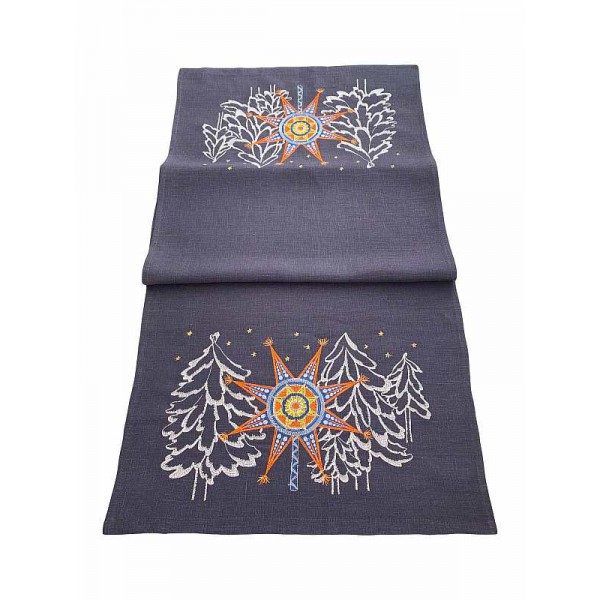 Linen tablecloth with embroidered festive Christmas star