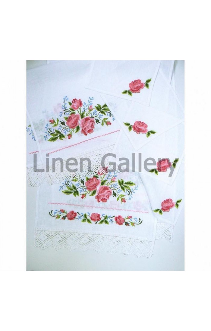 Rose with lace, wedding linen set