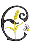 Letter B with an ear of wheat height 7 cm Design for machine embroidery