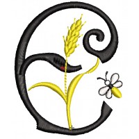 Letter E with an ear of wheat, height 7 cm, Design for machine embroidery