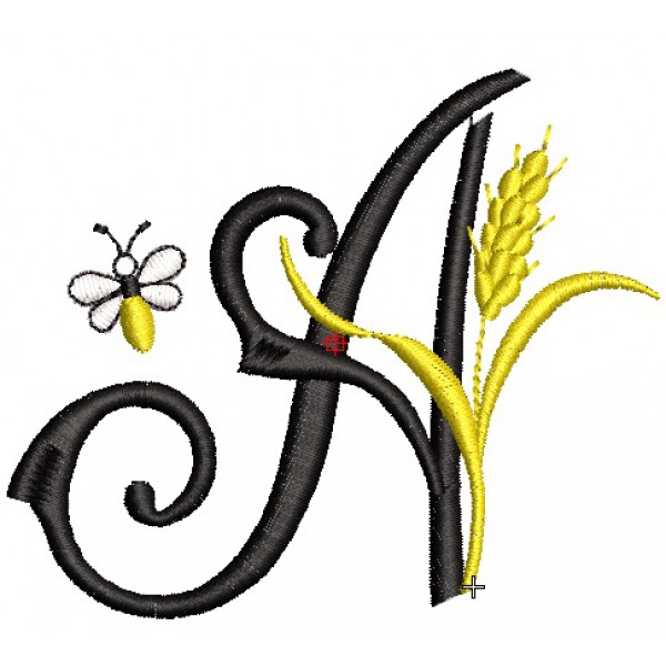 Letter A with an ear of wheat, height 7 cm, Design for machine embroidery