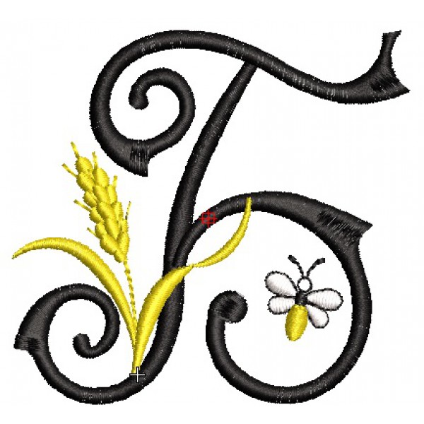 Letter with an ear of wheat, height 7 cm, Design for machine embroidery