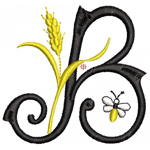 Letter B with an ear of wheat, height 7 cm, Design for machine embroidery