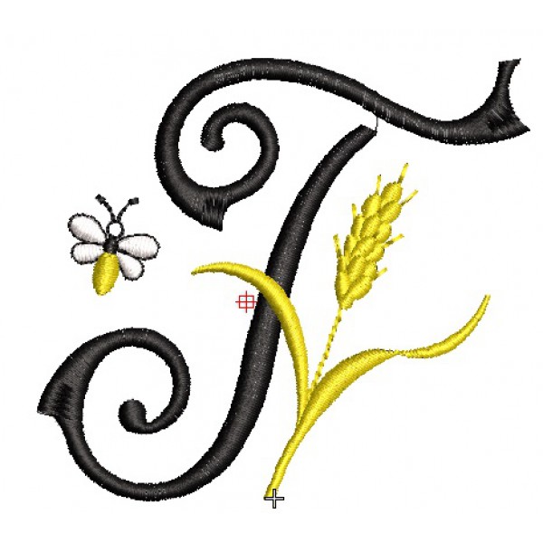 Letter with an ear of wheat, height 7 cm, Design for machine embroidery