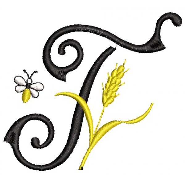 Letter with an ear of wheat, height 7 cm, Design for machine embroidery