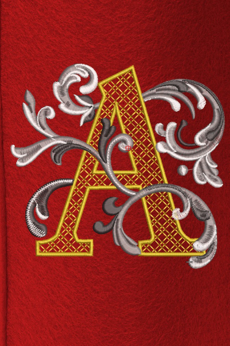 Letter A with an ear of wheat, height 7 cm, Design for machine embroidery
