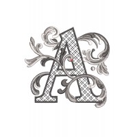 Буква А с вензелями, высота 12 см, дизайн для машинной вышивки