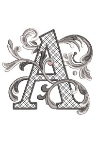 Letter A with an ear of wheat, height 7 cm, Design for machine embroidery