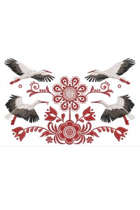 Дизайн для машинной вышивки аиста с узором из сатиновой строчки