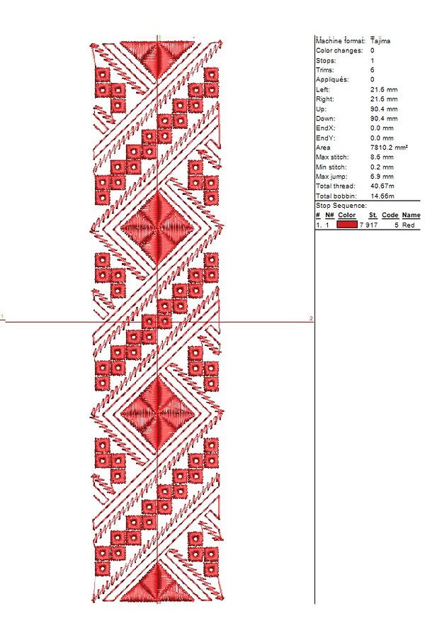 Machine embroidery design for a shirt: Geometry-1, satin-stitch stripe
