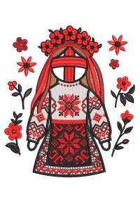 Machine embroidery design, Motanka with flowers