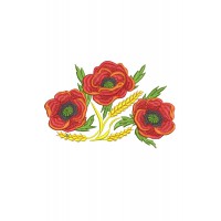 Machine embroidery design, Red poppies with ears of wheat
