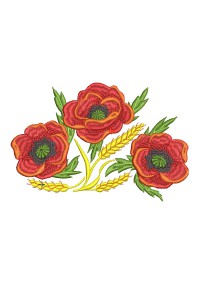 Machine embroidery design, Red poppies with ears of wheat