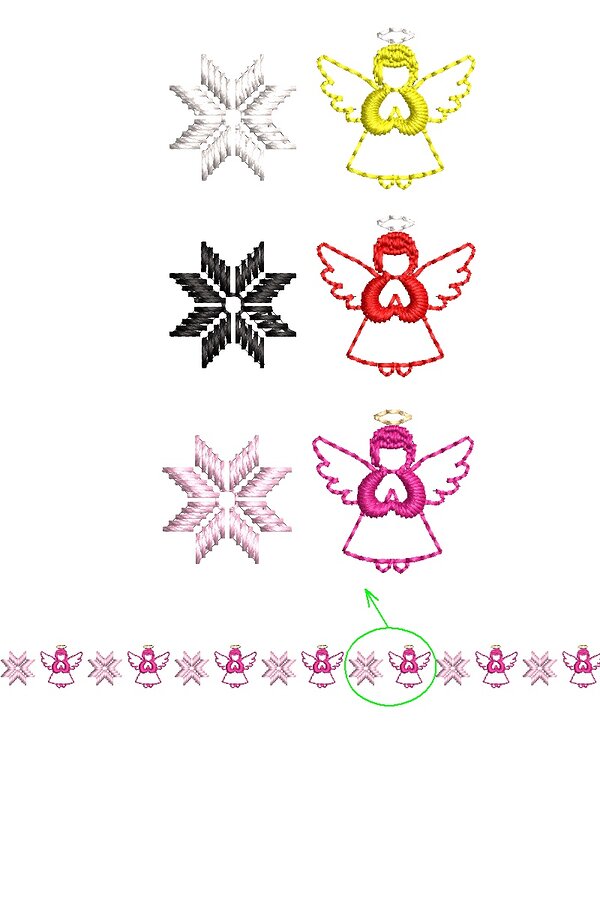 Machine embroidery design with angels, stripe