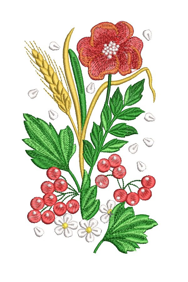 Machine embroidery design Flowers a strip of flowers berries and ears of grain (1 report)