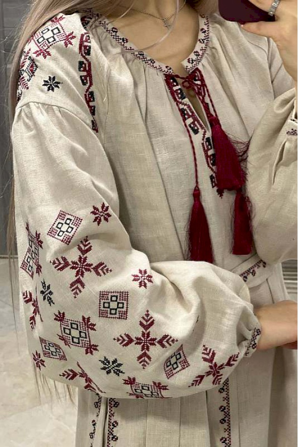 Grey embroidered dress Flower of fern, 50