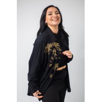 Women's black blouse with delicate embroidery Spring