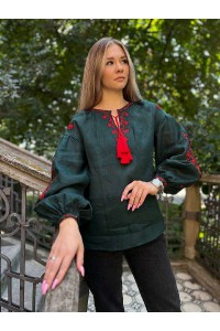 Green embroidered shirt Colorful garden