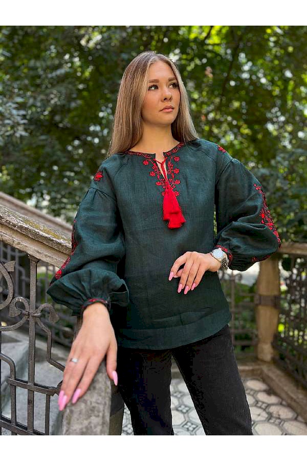 Green embroidered shirt Colorful garden, 56
