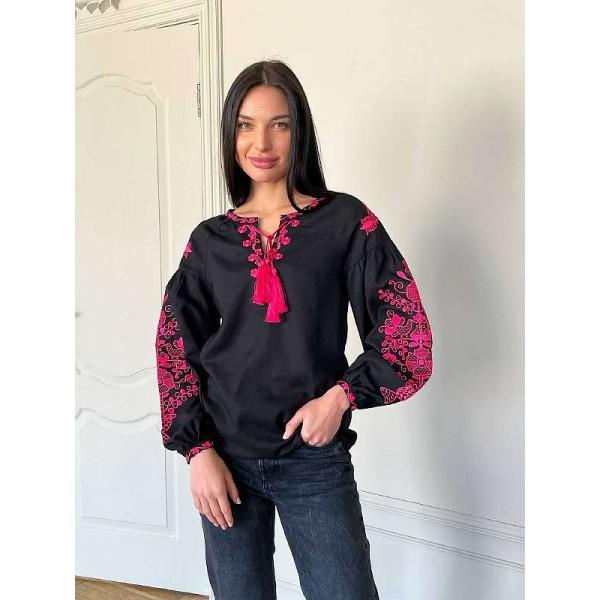 Black embroidered shirt Flowering garden