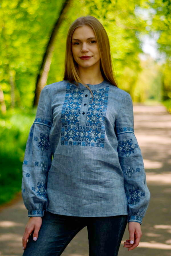 Perun's flower women's embroidered shirt linen-denim
