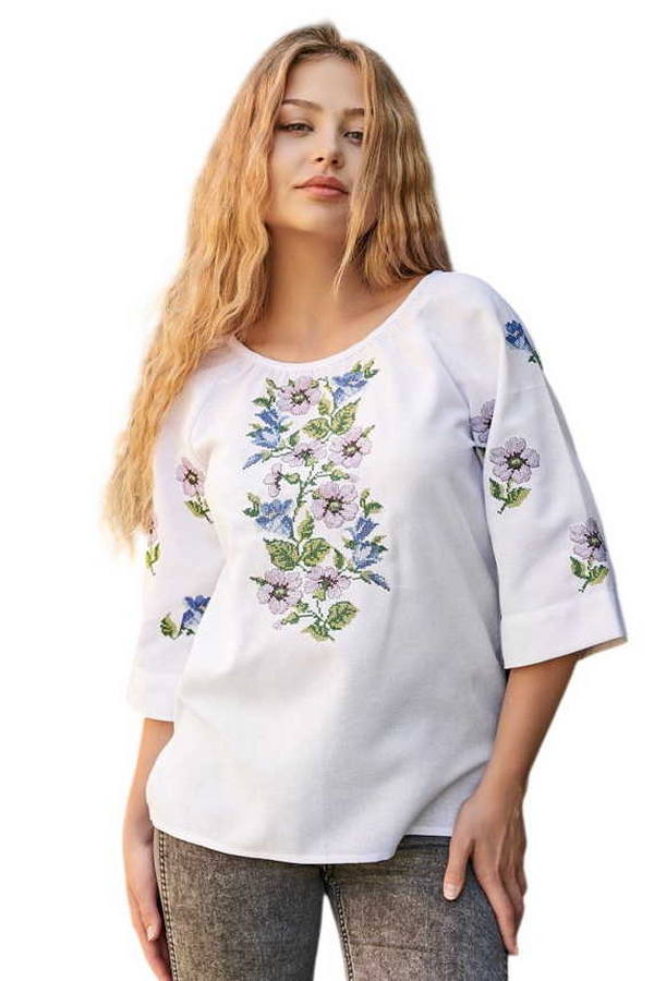 Women's white embroidered blouse "Kyiv Periwinkle", 62