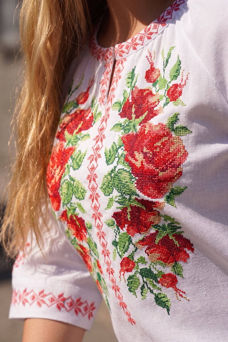 Women's white embroidered blouse "Rose Garden"