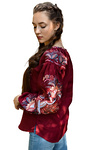 Linen embroidered shirt burgundy Bird