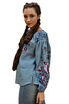 Women's embroidered shirt "Bird" denim linen