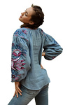 Women's embroidered shirt "Bird" denim linen