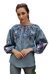 Women's embroidered shirt "Bird" denim linen