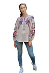 Women's linen embroidered shirt “Bird” in a powder color